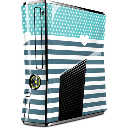Polka Dots and Stripes Heart in Blue Xbox 360 Slim (2010) Skin
